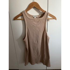 AGOLDE High Neck Rib Knit Latte Brown Tank Top Womens Sz Large L EXC